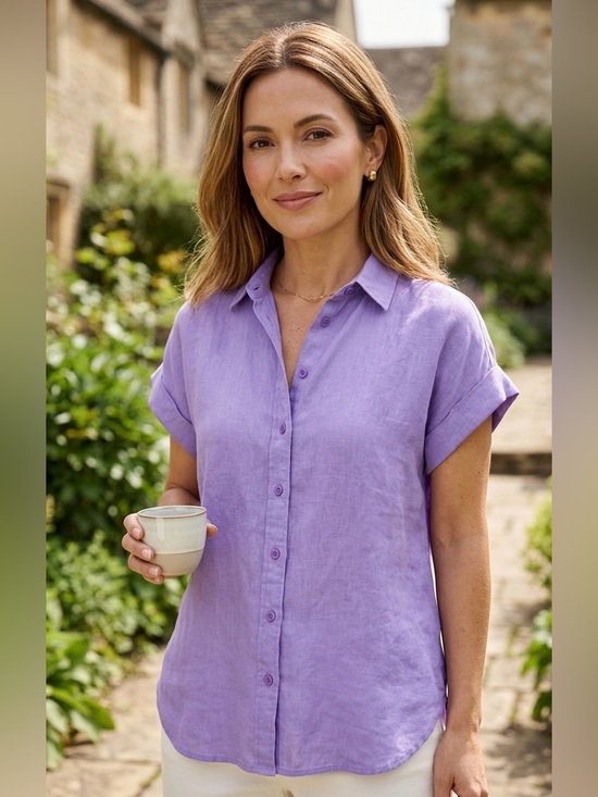 Ralph Lauren Tops - Lauren Ralph Lauren Purple Linen Short Sleeve Button Down Shirt Petite Medium